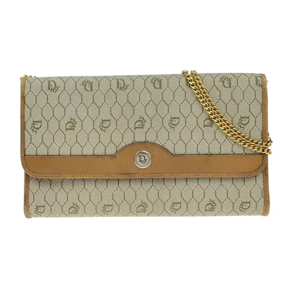 CHRISTIAN DIOR Logo Honeycomb Chain Shoulder Bag PVC Leather Brown GHW 65EE042 - Picture 1 of 15